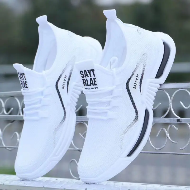 Giày Nam, Hàng Mới Về, Giày Thể Thao, Màu Trắng Thoáng Khí, Chất Liệu Flyknit, Thích Hợp Mặc Thường Ngày 3A