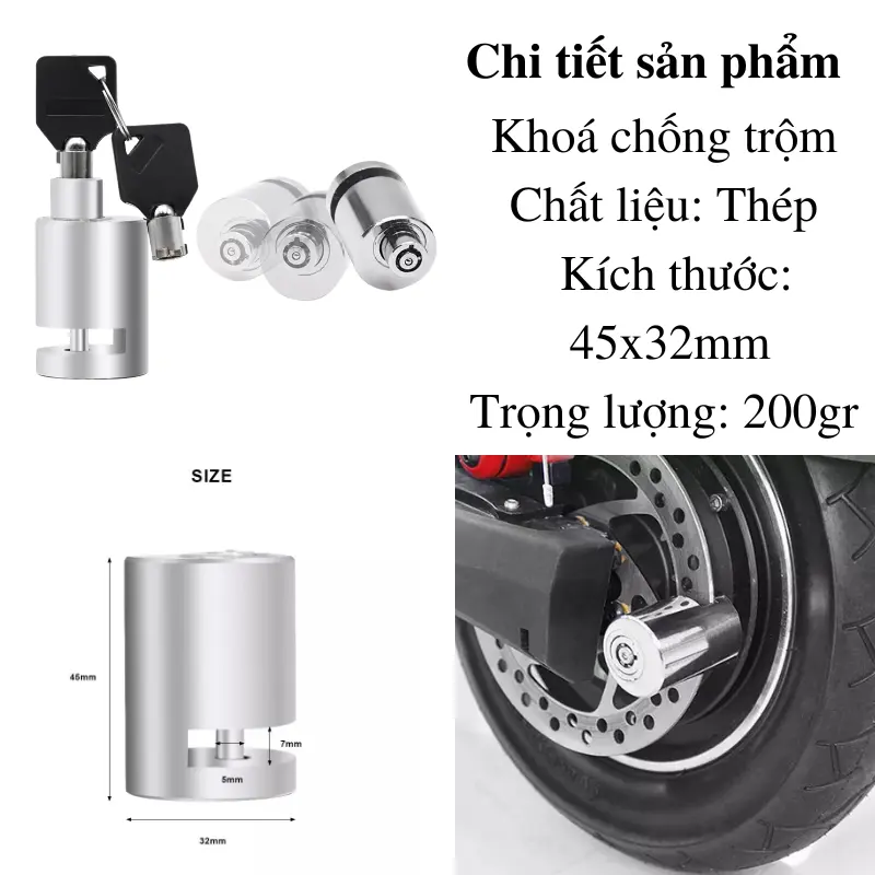 Khóa phanh đĩa xe máy mini nhỏ gọn bằng thép không gỉ chống trộm 4
