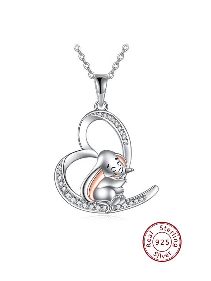 Product Introduction of 925 Sterling Silver Cute Elephant Design Pendant Necklace for Women & Girls, Fashion Jewelry for Party, Trendy All-match Jewelry for Birthday Gift 0