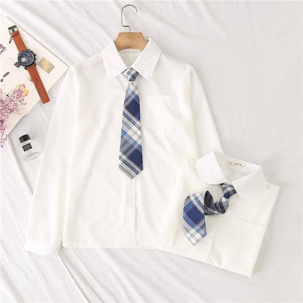 Product Introduction of Free Tie JK Uniform Shirt Women's Long-Sleeved Preppy Style Korean Spring and Autumn Medium and Small Children All-Matching Student White Shirt 3