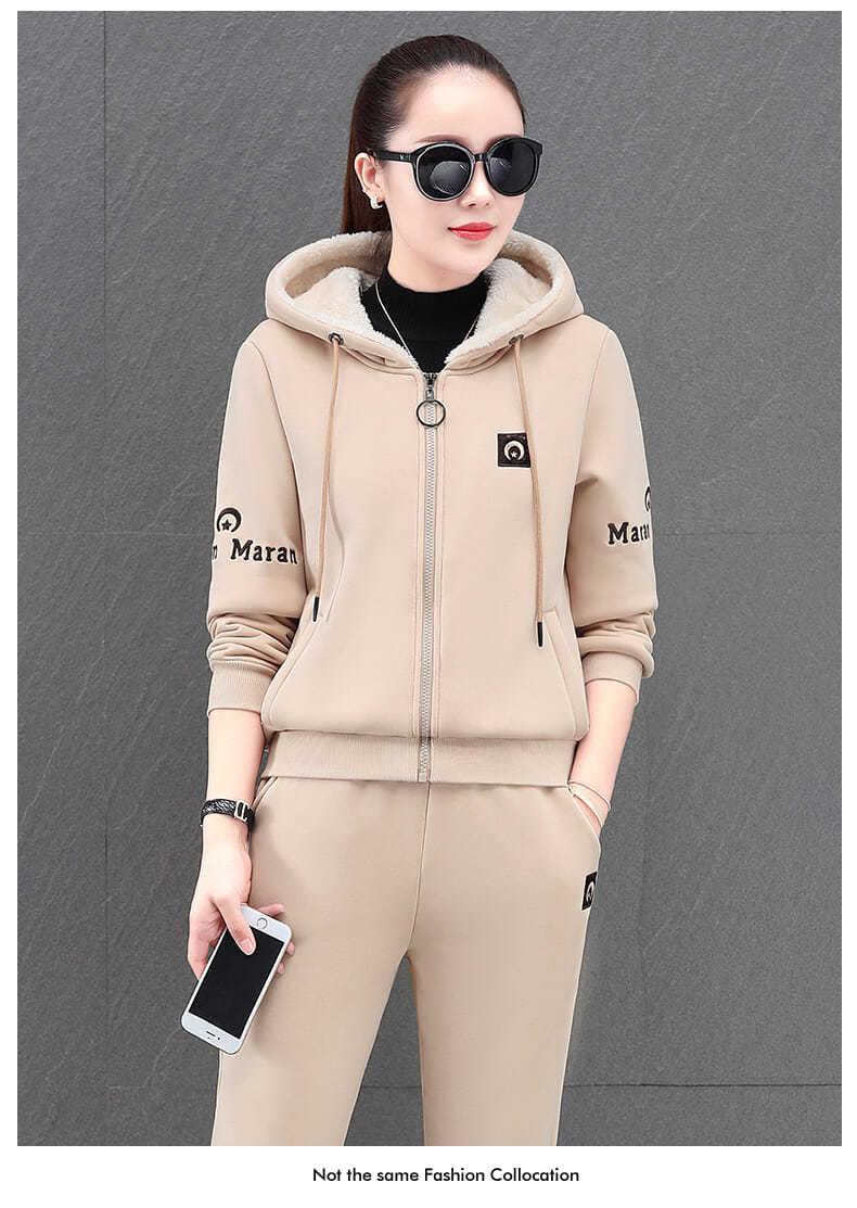 Product Introduction of Bộ Áo Len Dày, Lót Lông Cừu, Dành Cho Nữ, Mùa Thu Và Mùa Đông 2025, Đệm Nhiệt, Thời Trang, Ngoại Cỡ, Thể Thao Đi Chơi Bộ Hai Mảnh 17