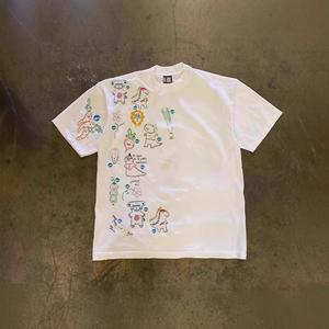 T-shirt berlengan pendek dengan potongan longgar dalam gaya unik, diperbuat daripada kapas tebal, bercorak kartun anime retro Amerika, sesuai untuk pasangan, wanita dan lelaki.