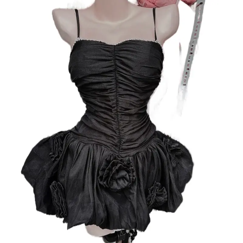 Đầm xòe 2 dây nữ đính hoa đi tiệc sang chảnh đính đá Lolystore dress women 2