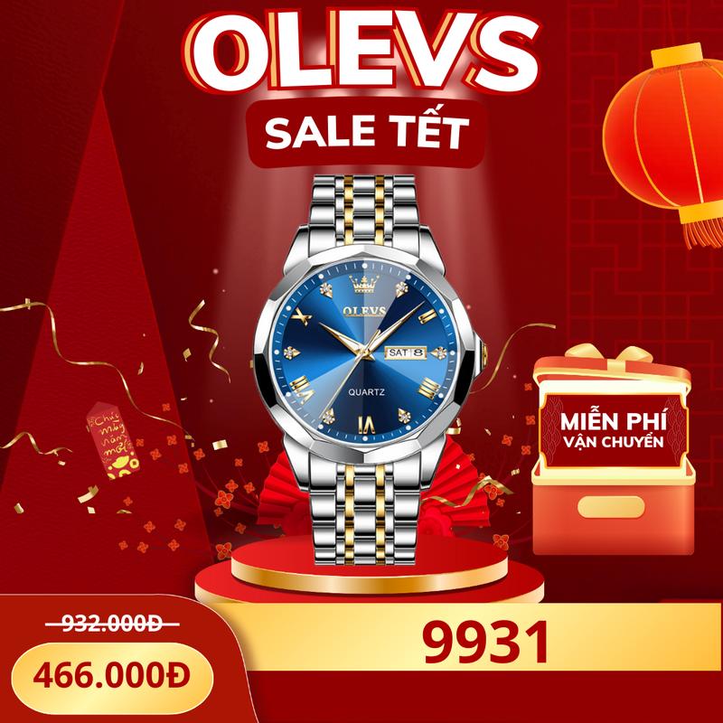 Đồng Hồ Pin Nam Chính Hãng Cao Cấp OLEVS - 9931 Dây Đeo Tay Chất Liệu Thép Không Gỉ Chống Nước 3ATM Size 41MM