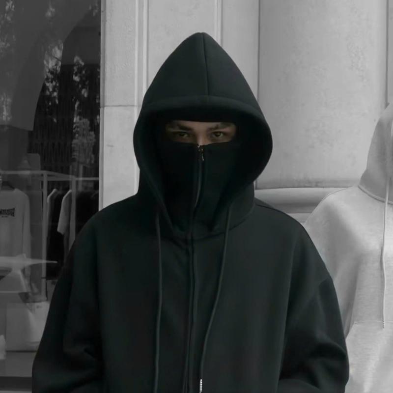 Áo Hoodie Zip Balaclava Ninja 2 Mũ Chống Nắng Thiết Kế Trùm Đầu Form Rộng Nam Nữ Dài Tay Chất Nỉ Dày Dặn Phong Cách Menswear JURLEY