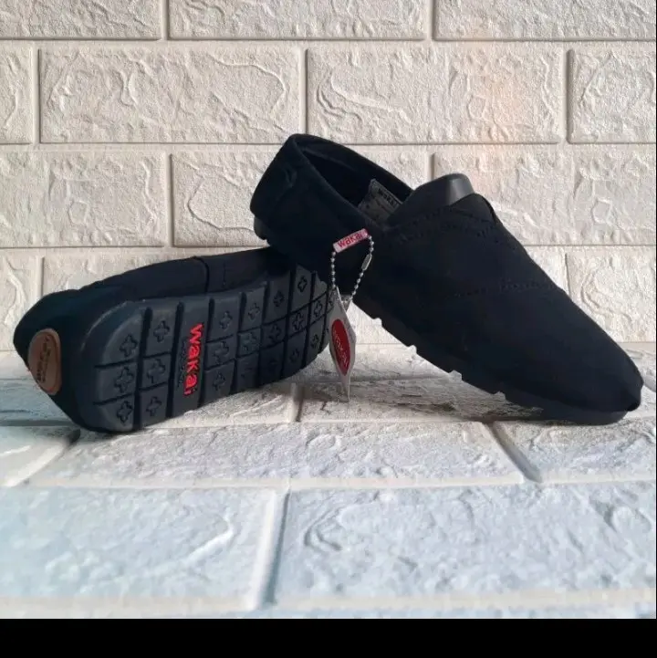 sepatu slipon Wakai full black pria dan wanita Musim panas Square Toe Karet Kasual upper twill kanvas imut Flat  Tanpa Hak Karet Kasual Pria Flat Shoes 4