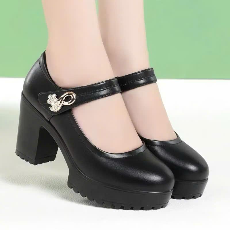 Giày nữ  cao gót  đế Pu nhẹ 7cm quai dán đính hoa Shoes Jean  size 34-41 đi tiệc 3