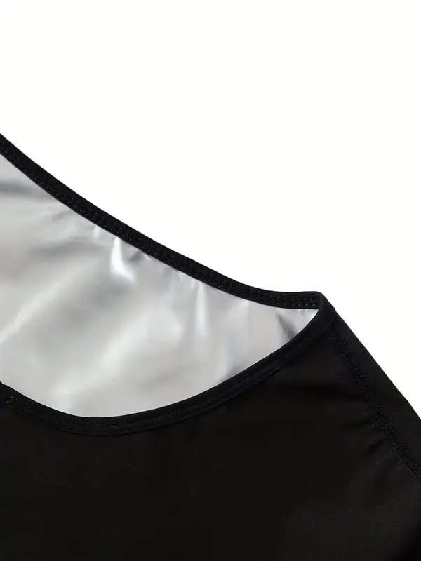 Women's Solid Round Neck Sauna Top, Summer Casual Comfortable Shaped Sports Tee for Exercise Yoga Workout Gym Top, Ladies Sportswear for Indoor Outdoor Wear 2