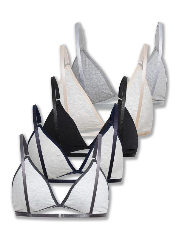 Women's Plain Ribbed Wireless Triangle Bra, Elegant Adjustable Spaghetti Strap Push Up Lingerie Top, Soft Comfortable Lingerie for All Seasons, Bra Pack 5