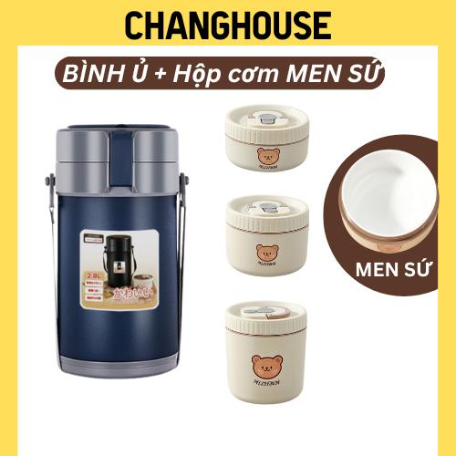 Hộp cơm giữ nhiệt BÌNH Ủ MEN SỨ ChangHouse, giữ nhiệt 10-15h, chất liệu an toàn, quay lò vi sóng, chống tràn