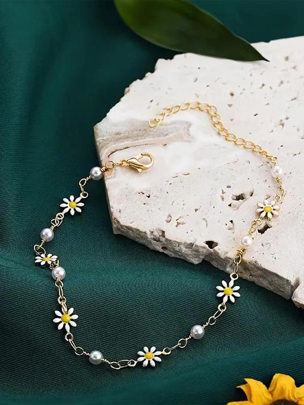 Women's Elegant Flower Design Anklet (1 Set), Fashionable and Elegant Small Daisy Anklet for Beach Party Vacation, Trendy All-match Jewelry for Women 3