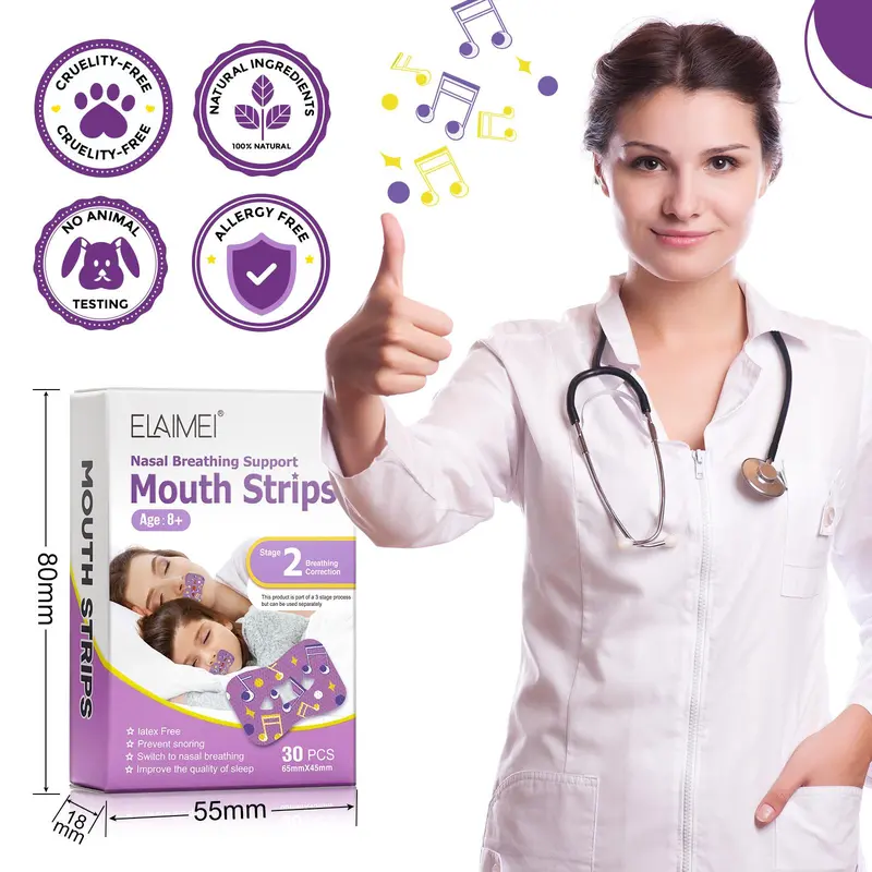 Sleep Breathing Closed Mouth Patch, 2 Boxes Mouth Strips for Prevents Snoring, Drooling, and Sleep Talking, Suitable for Adults and Children 6
