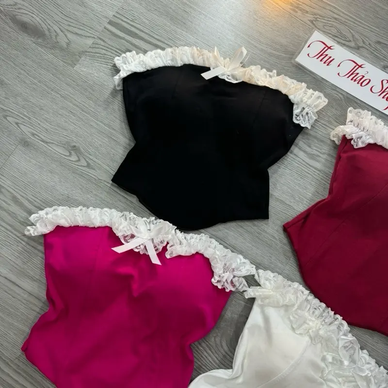 ÁO ỐNG CÚP PHỐI BÈO CÓ KÈM MÚT ĐỆM PHÍA SAU ĐI DÂY KHOÁ Nữ FOM CROPTOP DƯỚI 52kg 8