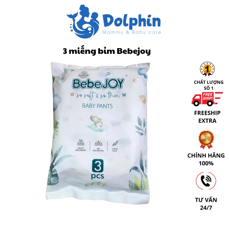 3 miếng bỉm dùng thử bỉm Bebejoy Hàn Quốc - tã bỉm siêu thấm hút 4s, siêu mỏng 15mm 0