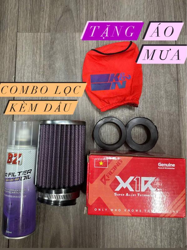 combo Lọc gió trụ X1R + chai dầu xịt lọc gió Tặng áo mưa lọc gió - phụ kiện xe máy - bộ lọc cho xe máy -  sử dụng được cho nhiều dòng xe