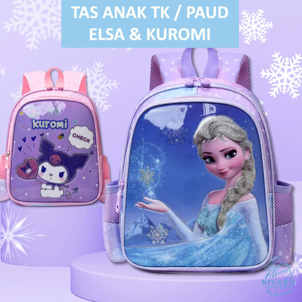 Tas Ransel Anak PAUD TK Tinggi 31cm Kuromi Elsa Ultraman Umur 2-5 tahun | 0890 Kivaro Motif Fashion tas kuromi anak tk Sekolah