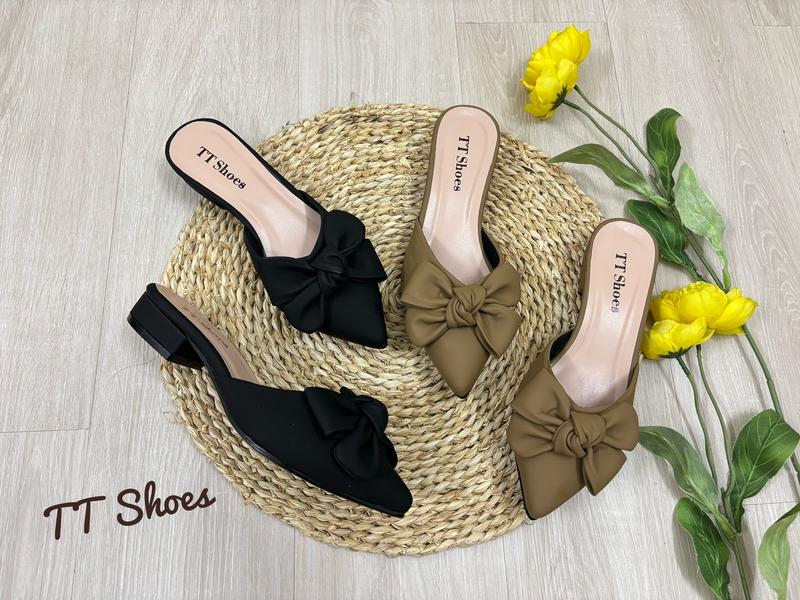 Product Introduction of ( form nhỏ mn tăng 1 size ạ ) Giày sục 2cm nơ phồng da sáp êm chân TT Shoes  2pSapphong 28