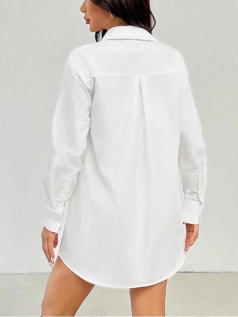 Product Introduction of Women's Plain Collared Button Shirt, Casual Long Sleeve Top for Spring & Fall, Women's Clothing for Daily Wear 2