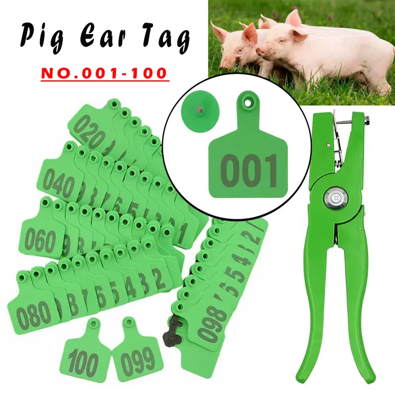 (COD)Ear Tag for Pig Set 1 Set Tag Applicator Plier+100Pcs Green Goat ...