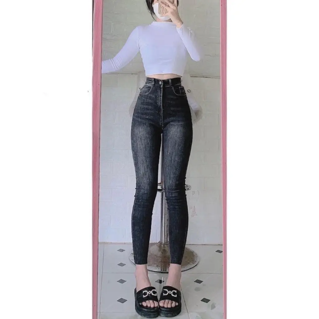Quần Jean Nữ Lưng Cao ôm body đẹp vải co dãn cao cấp, Quần dài nữ vải denim