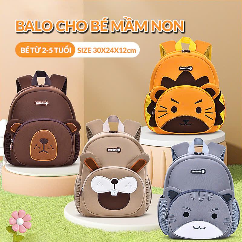 Balo cho bé mầm non từ 2 đến 5 tuổi,chất liệu mềm mại sức chứa lớn,có dây chống lạc,balo trẻ em hình in đáng yêu ngộ nghĩnh