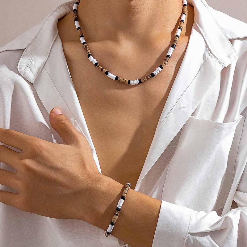 Kunjoe 2 pcs/set vintage jewelry sets natural soft clay beads necklace for men Surf African ornament 2