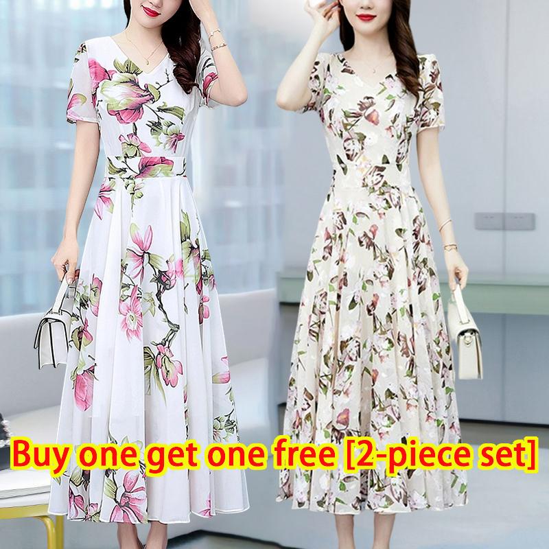 Product Introduction of The ice silk satin dress is a new fashionable item for summer. It comes with a lace-up design, is figure-hugging and slimming, is of medium to long length, has a V-neck, short sleeves and is printed with patterns 13