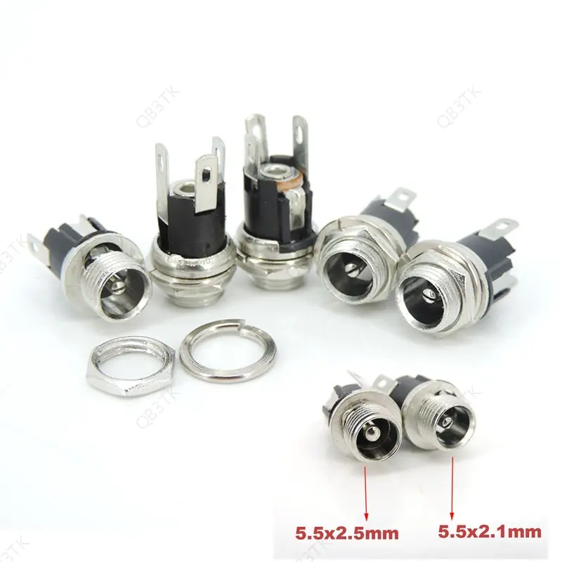 10pcs 5.5 x 2.1mm DC Power Jack Panel Mount Terminal 3 Pin 5.5 * 2.5mm DC Female Socket Supply Electrical DC Jack Connector  SGB3