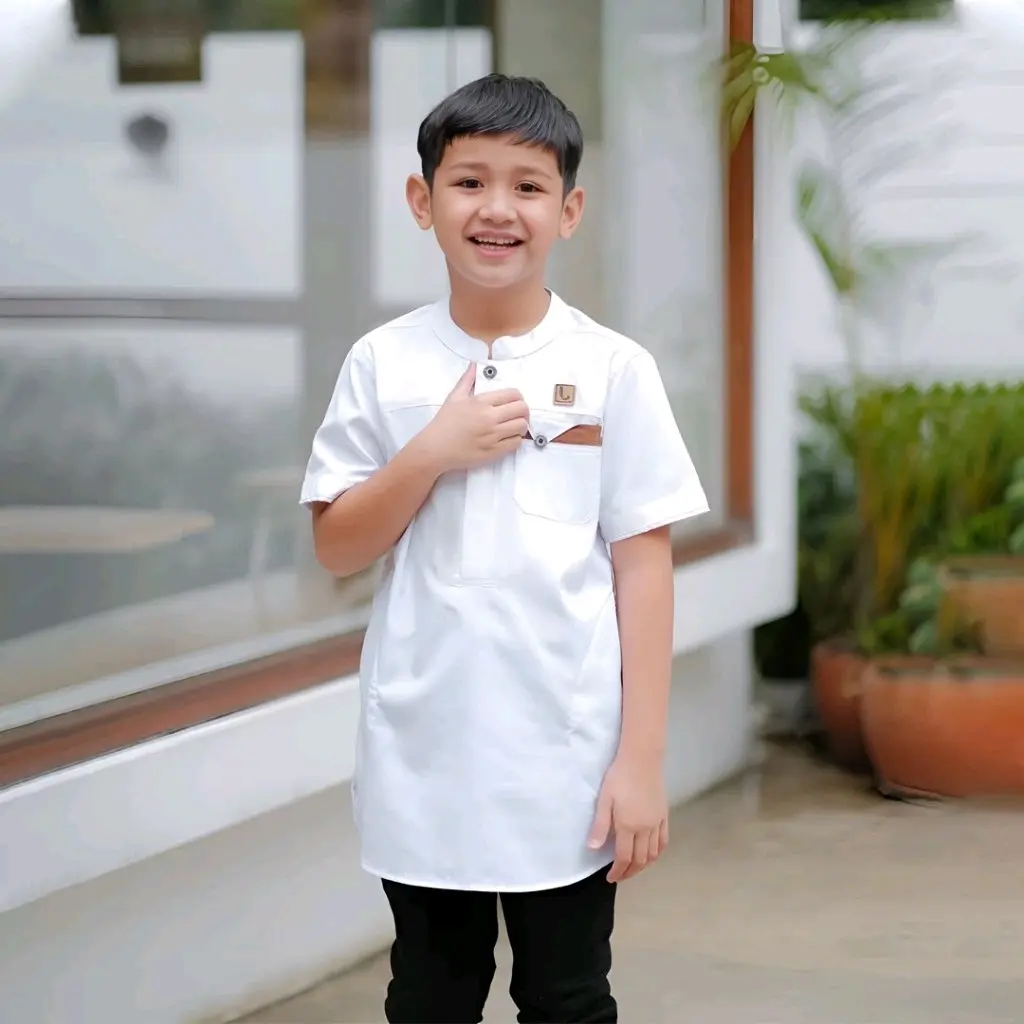baju koko kurta lutfi  anak Terbaru ( 4-12 th) Coklat Couple Katun Muslim Pendek
