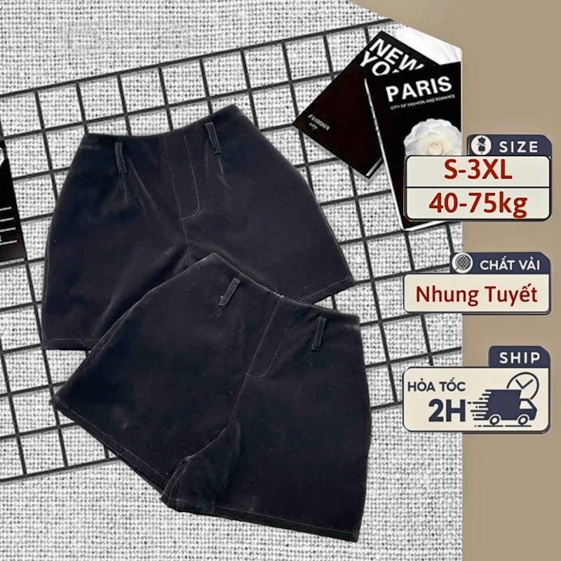 Quần Short Nhung Cạp Cạp 2 Lớp nữ có túi Bigsize - Quần đùi nữ lưng cao liền khóa sau mặc đi học công sở tiệc hẹn hò mùa đông
