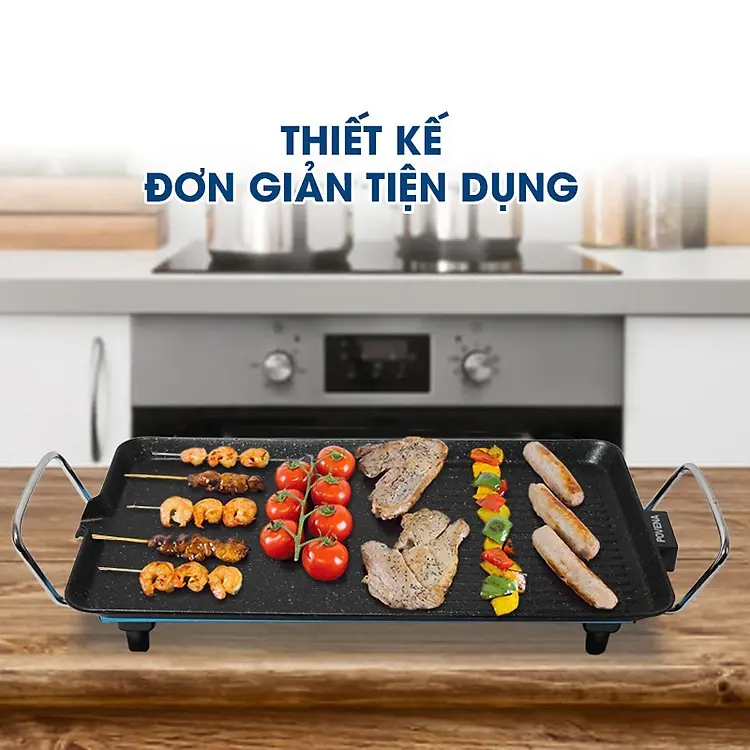 SIZE LỚN 30*50CM - Bếp Nướng Điện POVENA 1500W PVN-4830 mặt chống dính to phù hợp gia đình 6-8 người - BH 12 tháng Nướng Thịt Không Khói Inox
