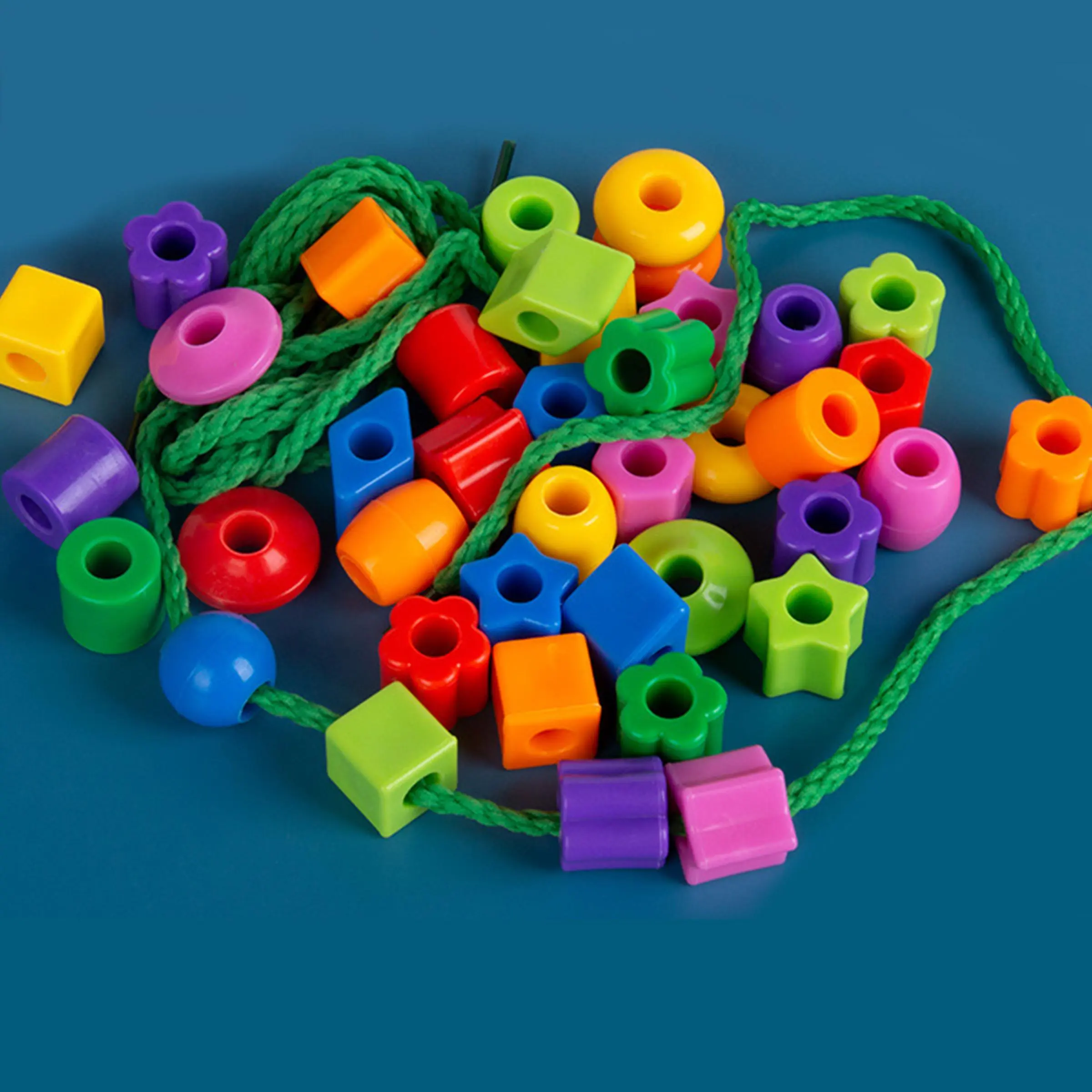 Random Color Building Blocks Beads Toy, 1 Set Shape Sorter Toy with Rope, Educational Toy for Kids, School Supplies Gift