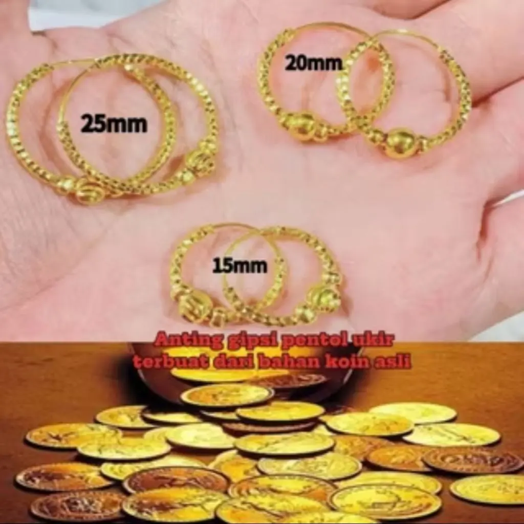 anting koin 1991 Anting gipsy ukir pentol gold Terbuat dari bahan titanium dan xuping anti luntur