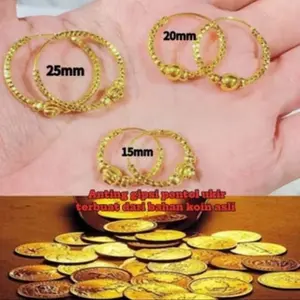 anting koin 1991 Anting gipsy ukir pentol gold Terbuat dari bahan titanium dan xuping anti luntur