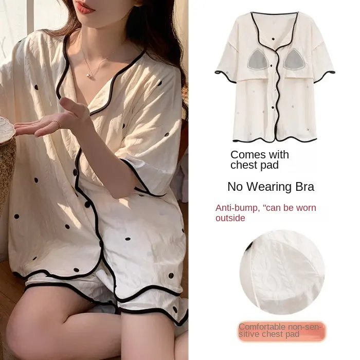 Sleepwear Woman chest pad Pyjamas Women Cotton Japanese Pajamas Set Summer Popular Short Sleeve Thin Cute Cartoon Lady Nightwear Loungewear M-2XL