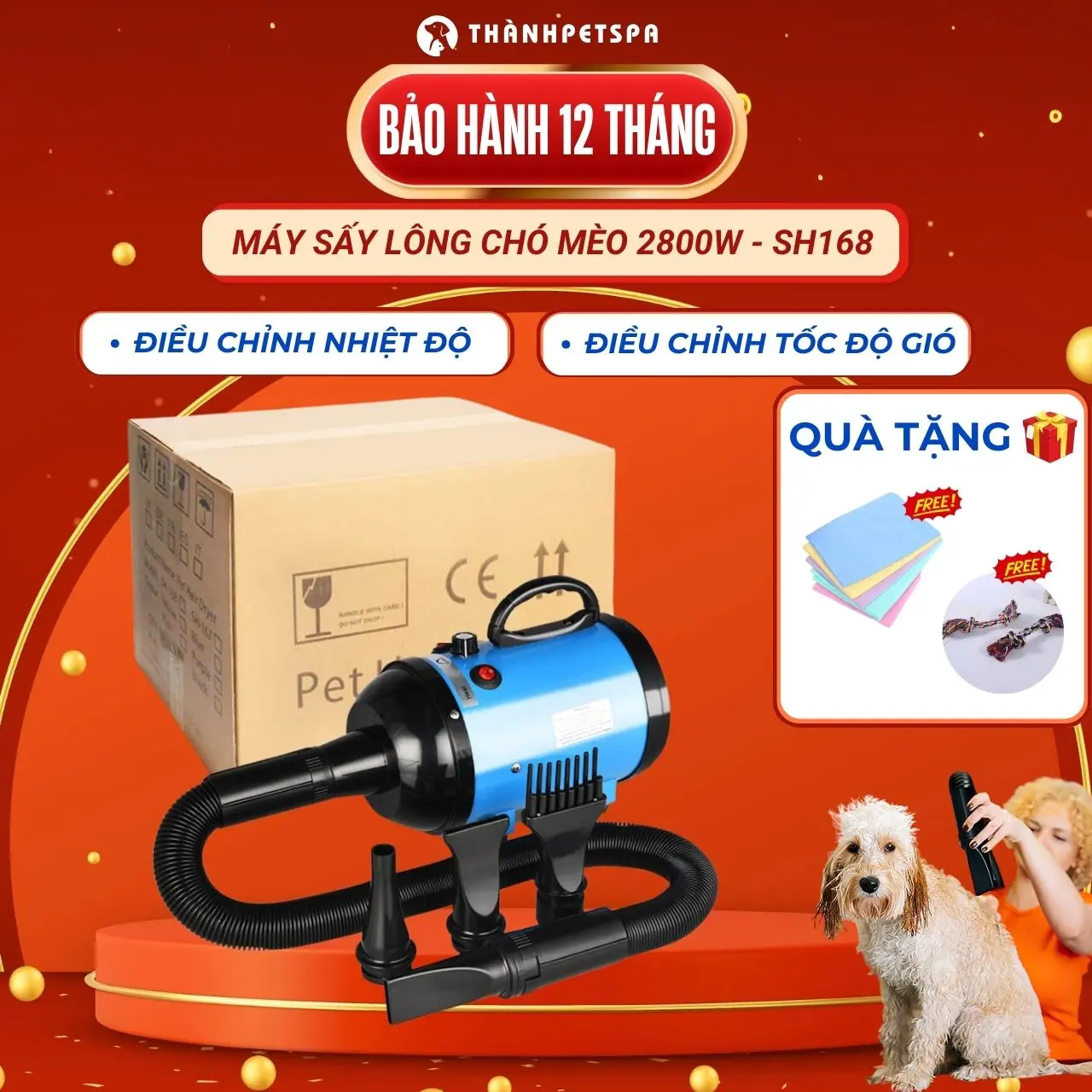 TiCiPet - Máy Sấy lông Chó Mèo Chuyên dụng - Công Suất Lớn, sấy khô nhanh chóng như chó Alaska, Samoyed, Poodle, Golden, Husky và các loài mèo lông dày như Maine Coon, Ragdoll, Persian, và Himalayan.