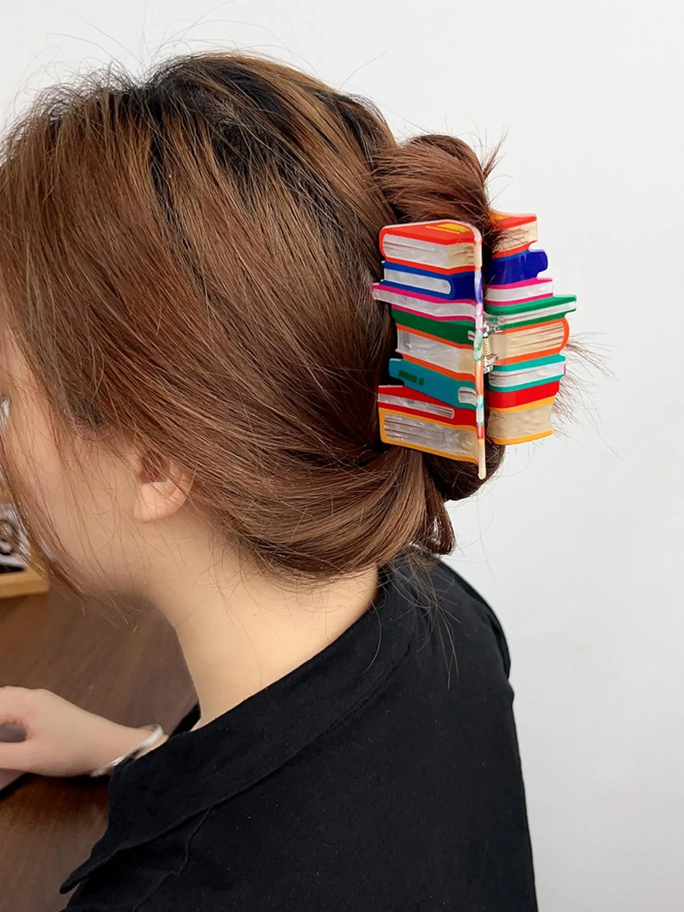 Colorblock Book Design Hair Claw, Cute Creative Hair Accessories for Women & Girls, Creative Stationery Hair Claw, Fashion Hair Accessories for Daily Wear