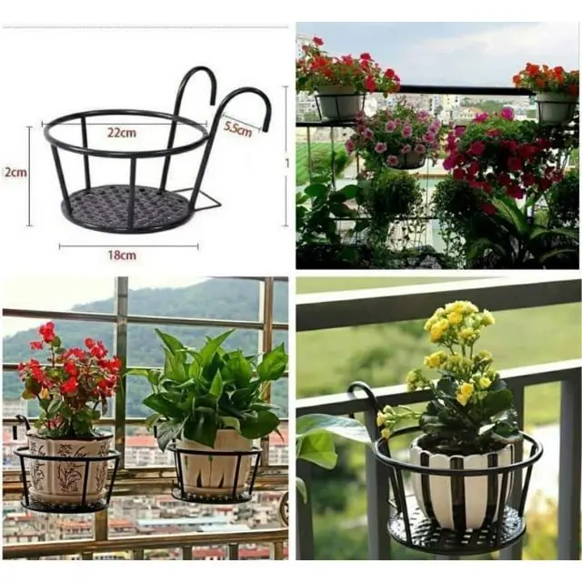 Giá sắt treo chậu cây, giỏ sắt, móc treo ban công để chậu hoa trang trí ngoài trời, sơn tĩnh điện 8