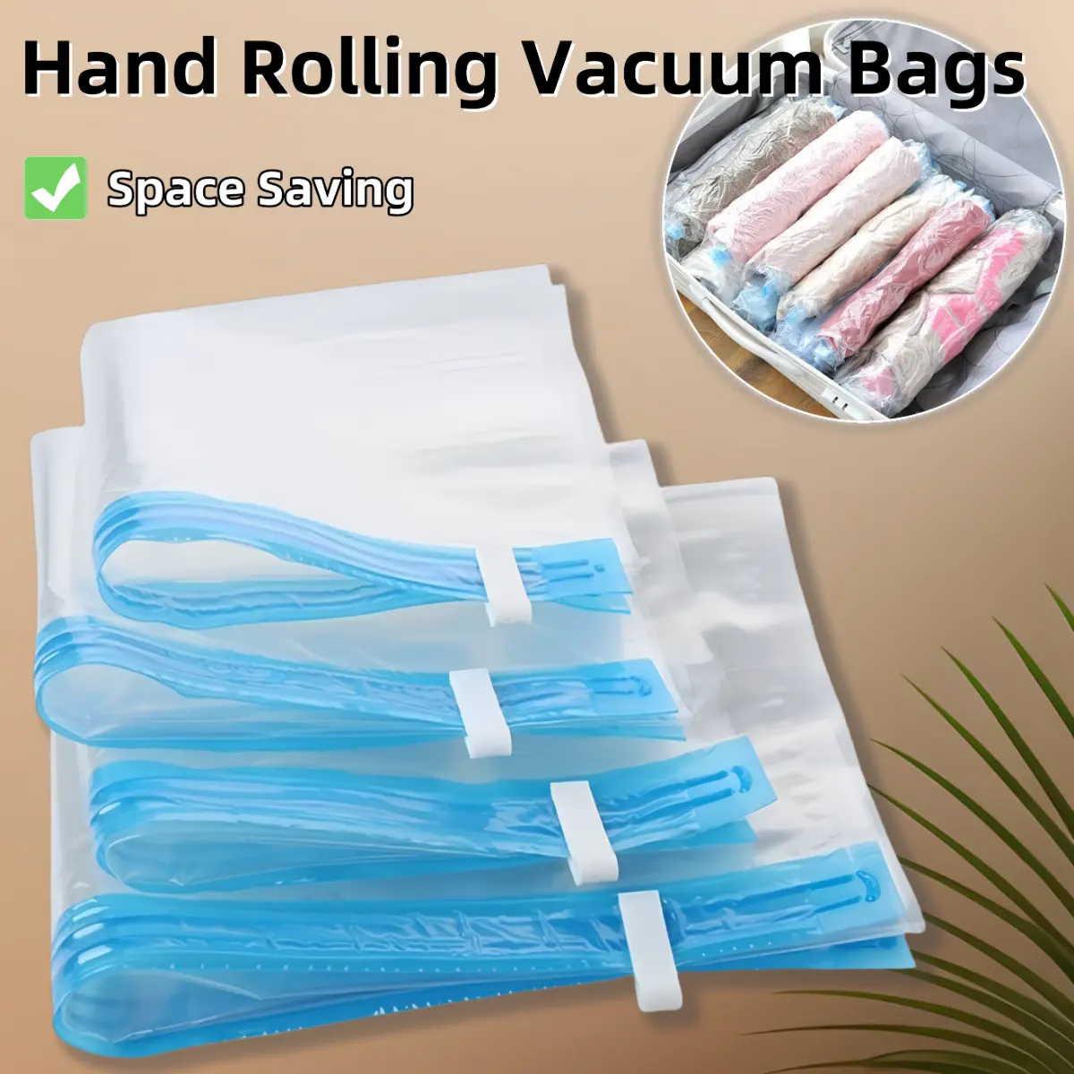 4 Sizes Portable Travel Clothing Underwear Vacuum Storage Bags Space Saving Hand-rolled Vacuum Compression Bags Blankets Organizer Large Plastic Bag