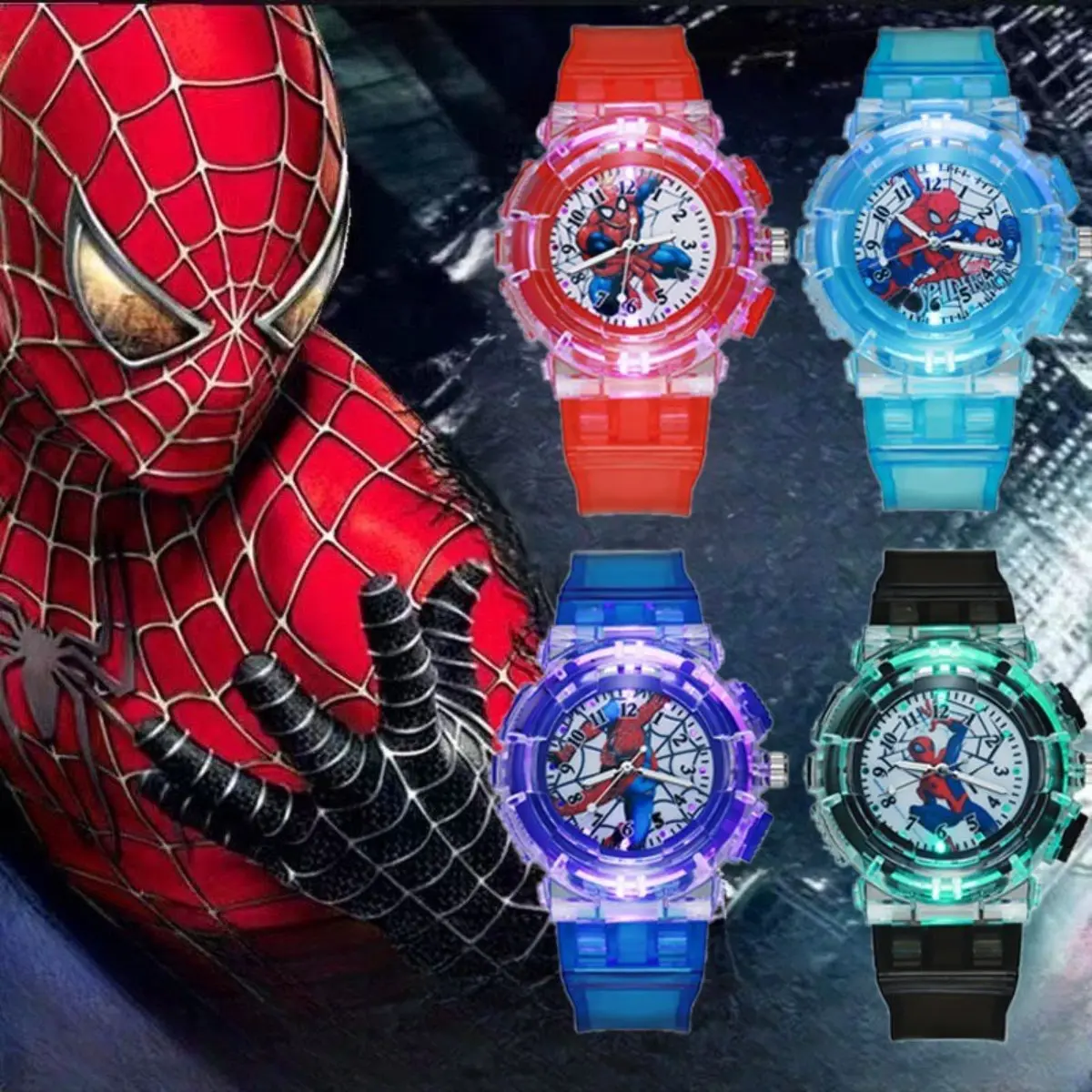 2025 Glowing Spiderman Watch for Kids Luminous Watch Kuromi Kids Watch Kitty Cat Princess Elsa Watch Waterproof Fall-prevention for Boys Girls Students Birthday