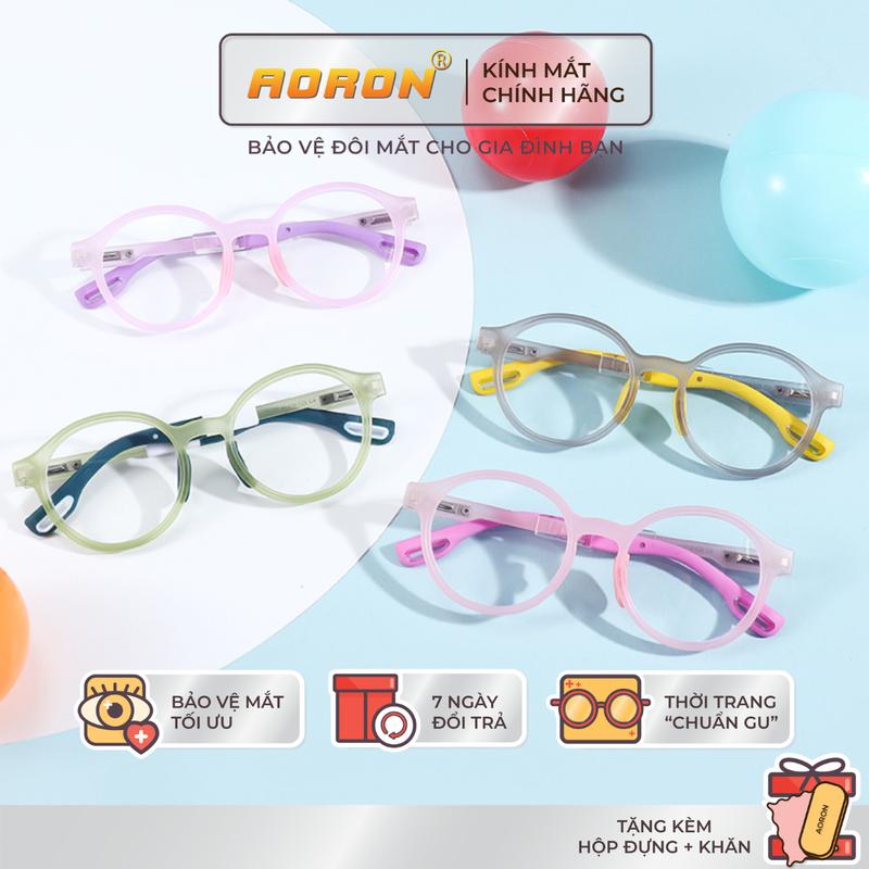 Kính Trẻ Em Chống Ánh Sáng Xanh Aoron, Mắt Kính Cho Bé Từ 3 Tuổi - 10 Tuổi Khung TR90 Dẻo Chống Gãy, Dáng Kính Tròn Dễ Thương Phối Màu Acrylic Hiện Đại - AK184