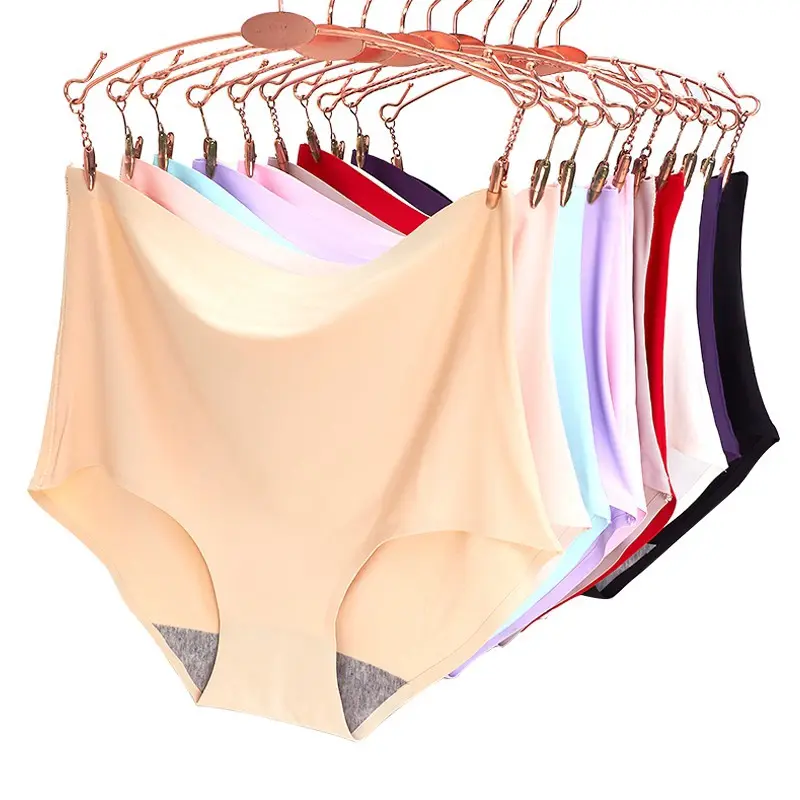 Seamless Ice Silk Panties Ladies High Waist Underwear Panty for Women Plus Size Cotton Fabric Womenswear Stretchy Comfort Nylon
