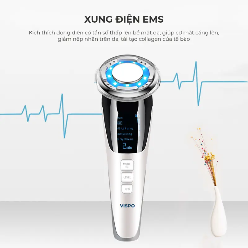 Máy massage mặt vispo VP-CM23, làm sạch đẩy tinh chất hot and cool, giúp làm sạch sâu nâng cơ trẻ hoá làn da. 6