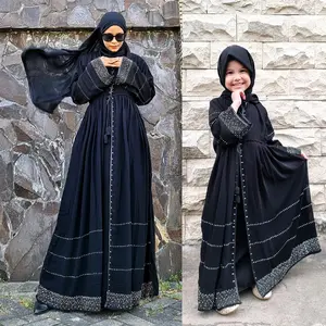 Abaya Dubai Haura Silver Mom And Kids Hitam Gamis Arab Basic Muslim Remaja Syari  Wanita Terbaru  Turki  Dress  Umroh 2023 Viral Maxi Bordir Simple Renda