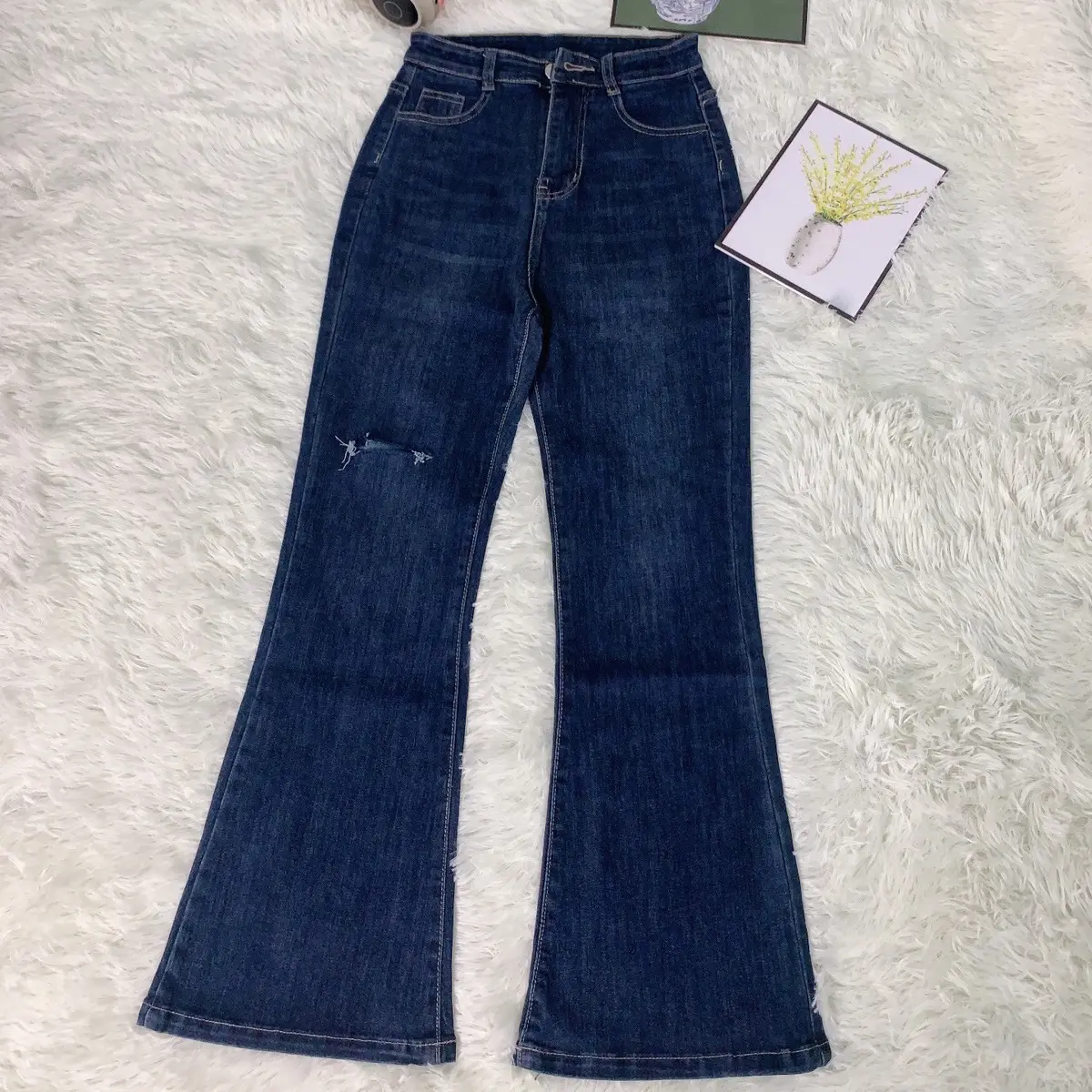 Quần loe lửng dành cho các nàng dưới 1m55 - 92 cm - rách gối nhẹ- lai cuốn Nữ Jean Women Ống Loe