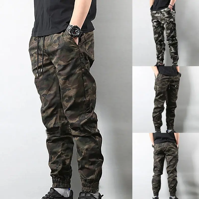 S-5XL Men Cargo Pants Camouflage Elastic Waist Spring Summer Autumn Winter Casual Korean Street Jogger Slim Loose Long Tactical Military Plus Size Army Green