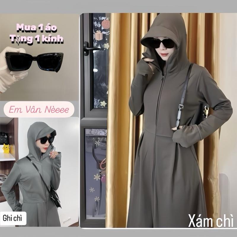 [Tặng kính-Áo váy chống nắng] Áo váy choàng chống nắng toàn thân nữ dáng crotop chống tia uv Jacket Women Cotton (Hàng L1)