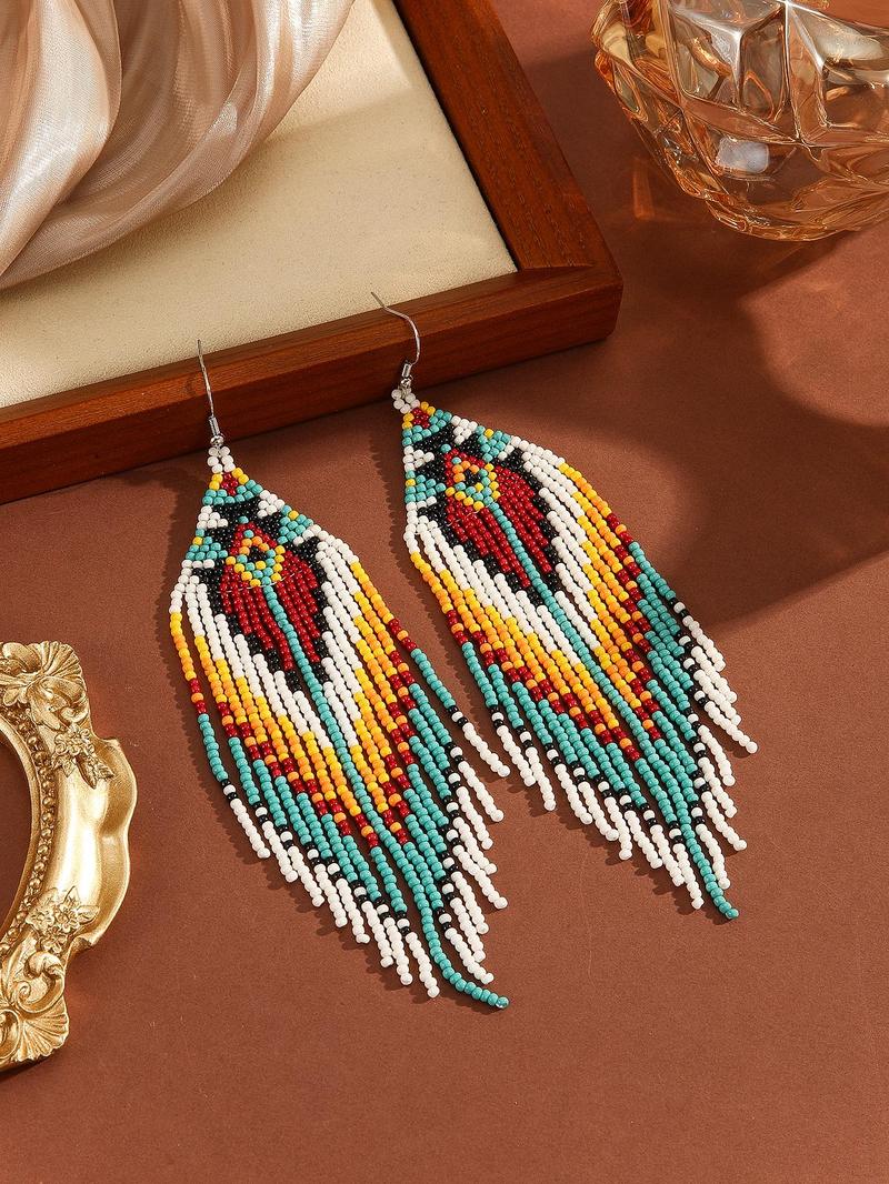 Product Introduction of Boho Style Aztec Pattern Beaded Decor Dangle Earrings, Fashion Jewelry for Party, Daily Clothing Decor, Trendy All-match & Exquisite Jewelry for Birthday Gift 13