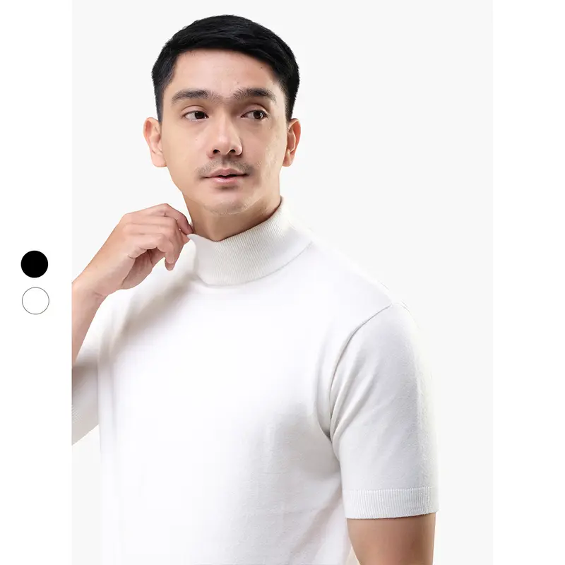 Gomuda Sweater Rajut Pria Mockneck Short Sleeve Knitwear Katun Spandex 1