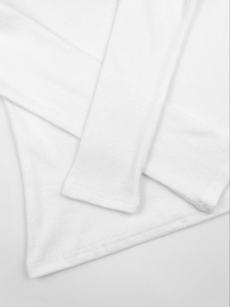 Product Introduction of Women's Plain Ribbed Long Sleeve Crew Neck Tee, Casual Solid Color T-shirt for Spring & Fall, Women's Top for Daily Wear 7